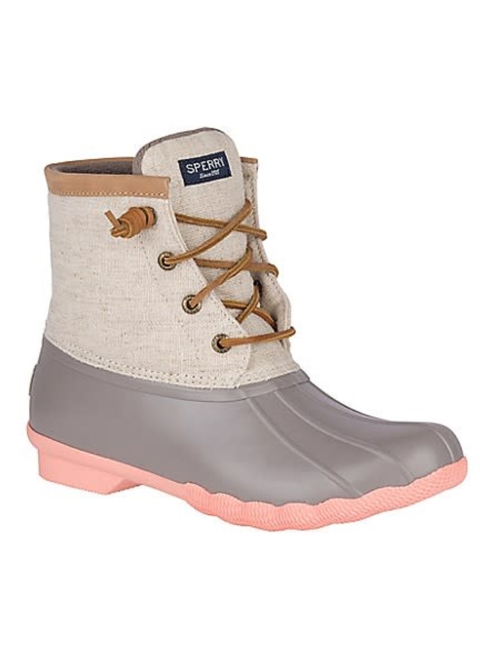 Sperry Top Sider Saltwater Duck Boot Rain Boot Pop Linen Rose Gray Pink Size 8.5